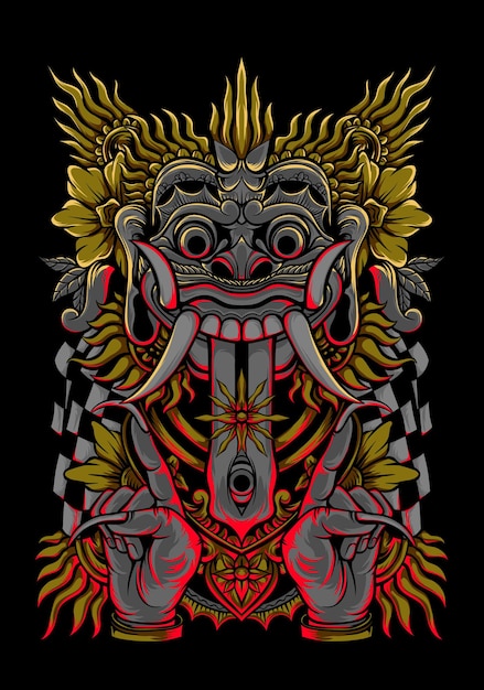 T-shirt De Conception De Vêtements D'art Vectoriel Barong Illustration Balinaise