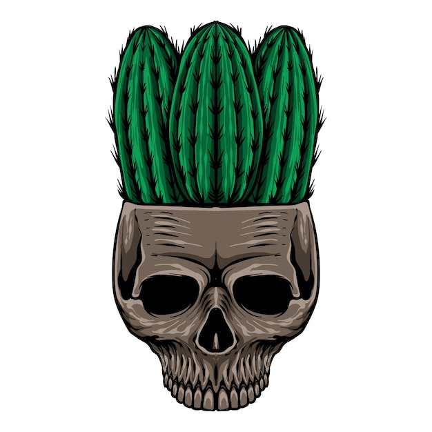 Vecteur t shirt design cactus crâne dessiné à la main