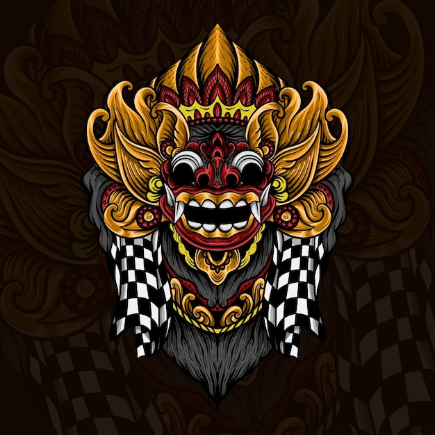 Vecteur t shirt design dessiné à la main rangda barong bali dessin au trait