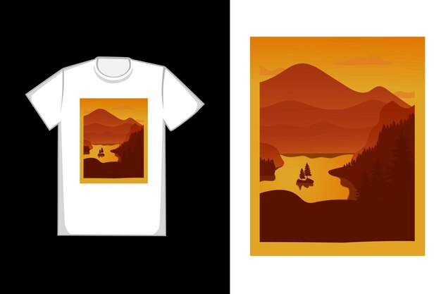 T-shirt Design Le Lac De Montagne Est Orange Marron