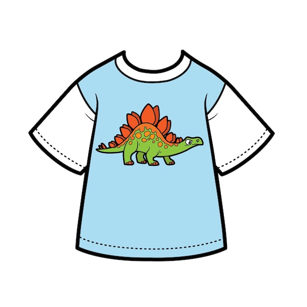 Vecteur t-shirt avec dessin dessin animé stégosaure pour variation de couleur garçon à colorier sur fond blanc