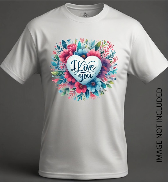 Vecteur t-shirt dessin typographique avec le texte i love you en forme de cœur aquarelle dessiné à la main