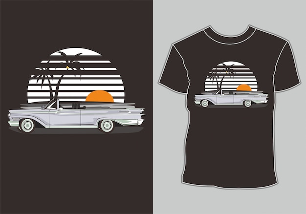 T-shirt D'été, Voiture Vintage Rétro Sur La Plage