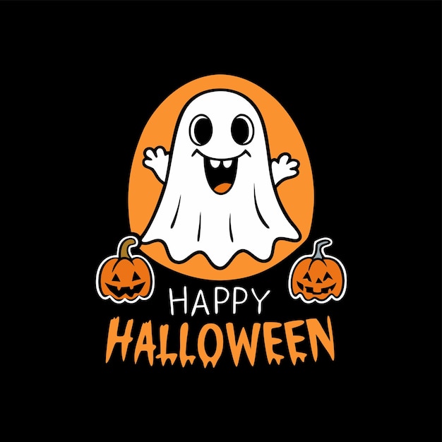 T-shirt fantôme d'Halloween dessin d'illustration dessin de typographie qui dit heureux Halloween noir b