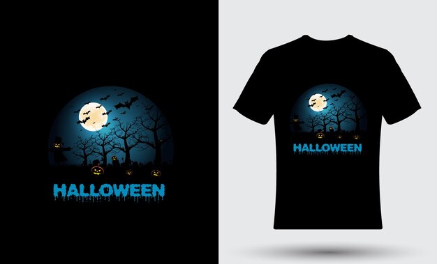 T-shirt de fond de nuit d'halloween avec des chauves-souris citrouilles volantes