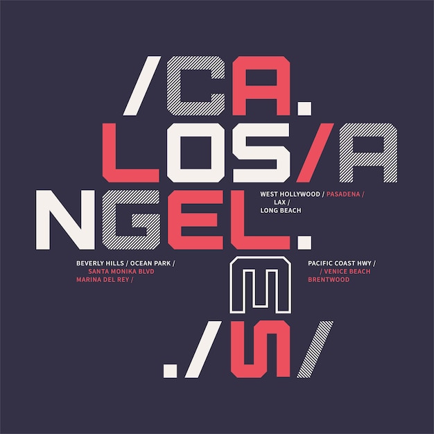 T-shirt graphique au design géométrique sur le thème de Los Angeles en Californie. Illustration vectorielle.