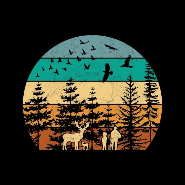 T-shirt graphique de chasse au cerf vecteur père et fils