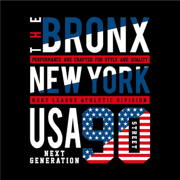 Le T-shirt Graphique Typographie Bronx Usa Imprimer Vecteur Premium