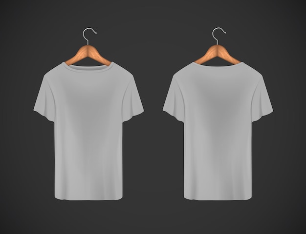T-shirt gris homme. Maquette réaliste. Modèle de T-shirt à manches courtes sur fond.