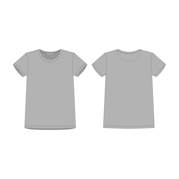 T-shirt gris pour femme isolé isolé. Croquis technique avant et arrière