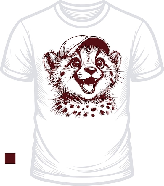 Vecteur t-shirt avec un guépard souriant dans un dessin à pochoir vectoriel de cape