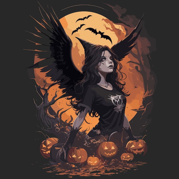 T-shirt halloween avec une citrouille et un design de bat de sorcière illustration 2