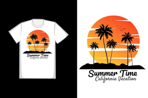 T-shirt Heure D'été Plage Vacances Californie Beau Coucher De Soleil Vintage