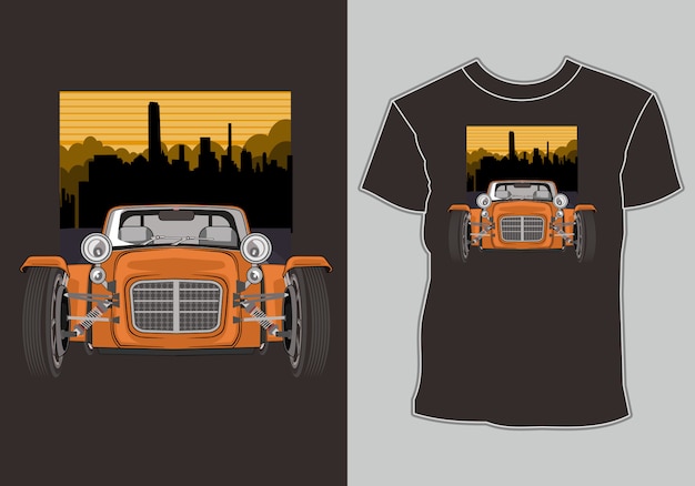 T-shirt Avec Des Illustrations Voiture Classique, Vintage, Rétro En Ville