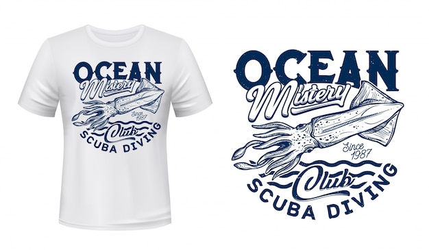 T-shirt Imprimé Seiche, Club De Plongée Sous-marine
