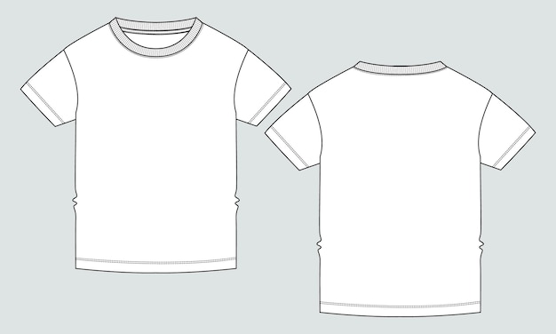 T-shirt à Manches Courtes Croquis Plat De Mode Technique Modèle D'illustration Vectorielle Pour Les Enfants