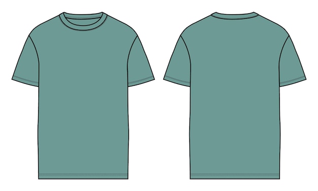 T-shirt à Manches Courtes Mode Technique Croquis Plat Illustration Vectorielle Modèle De Couleur Verte