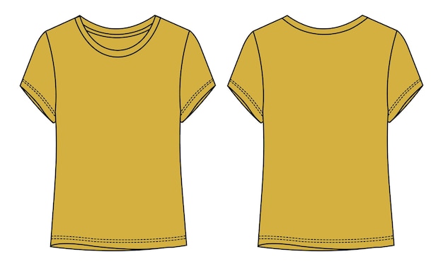 Vecteur t-shirt à manches courtes mode technique croquis plat vecteur modèle de couleur jaune pour dames