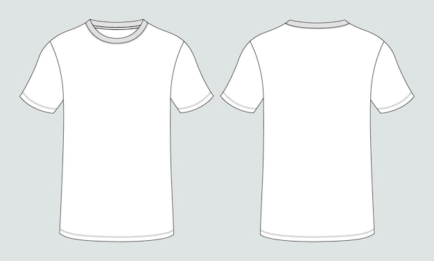 T-shirt à manches courtes Modèle d'illustration vectorielle de croquis plat de mode technique Vues avant et arrière