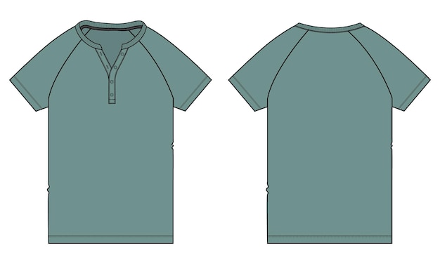 Vecteur t-shirt à manches courtes raglan croquis plat illustration vectorielle modèle de couleur verte avant et arrière