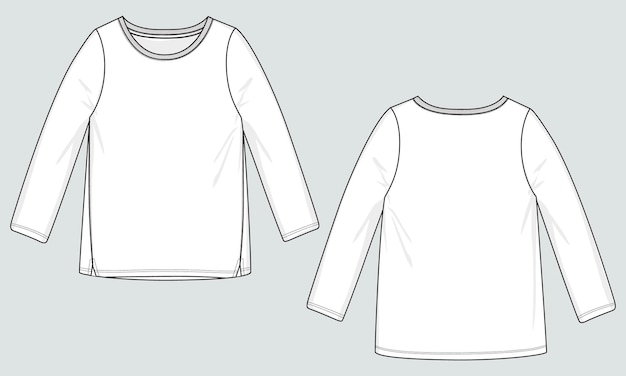 T-shirt à Manches Longues Pour Femmes Croquis Plat De Mode Technique Modèle D'illustration Vectorielle