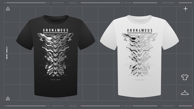 T-shirt masculin avec maquette d'impression futuriste Vue avant modèle vectoriel imprimé Cyber Hud Design