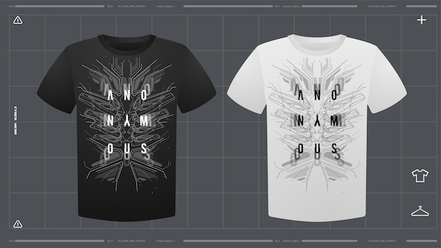 T-shirt masculin avec maquette d'impression futuriste Vue avant modèle vectoriel imprimé Cyber Hud Design