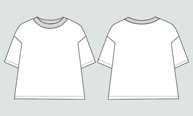 T-shirt Modèle De Vecteur De Croquis Plat De Mode Technique Pour Dames