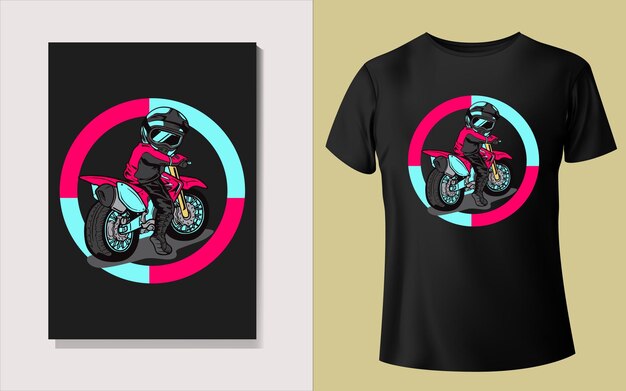 Vecteur un t - shirt avec un motard dessus et un fond noir.