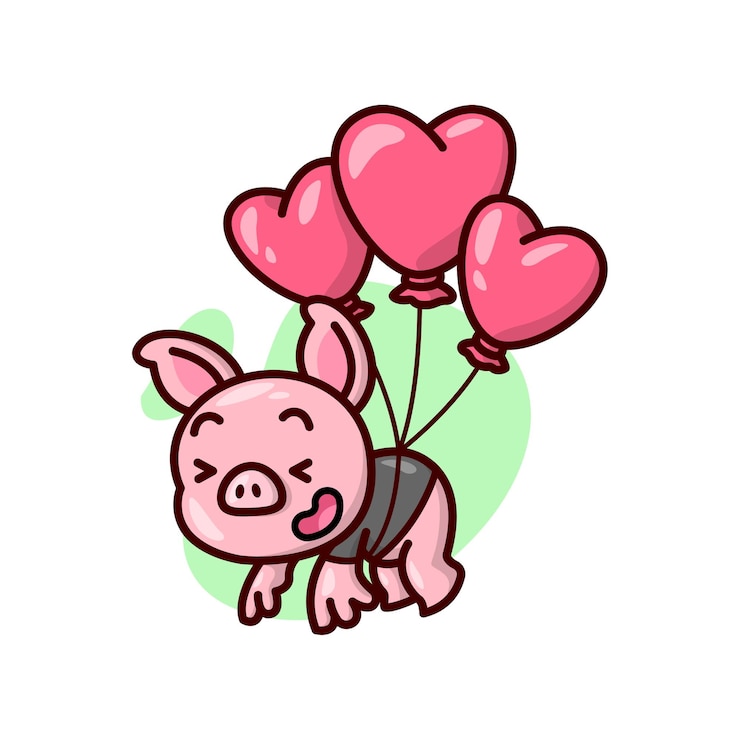 Vecteur le t-shirt noir porte de cochon mignon est floré par des ballons en forme de coeur rouge. illustration de la saint-valentin.
