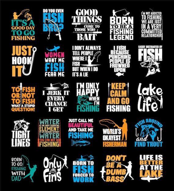 Vecteur t-shirt de pêche design bundle t-shirt de pêche citations sur la pêche