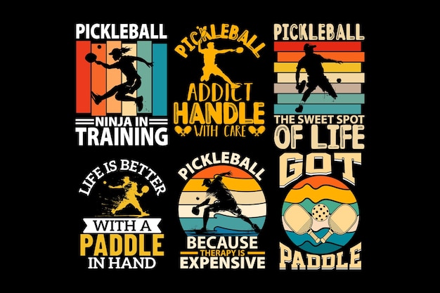 Vecteur t-shirt de pickleball design bundle pour hommes et femmes