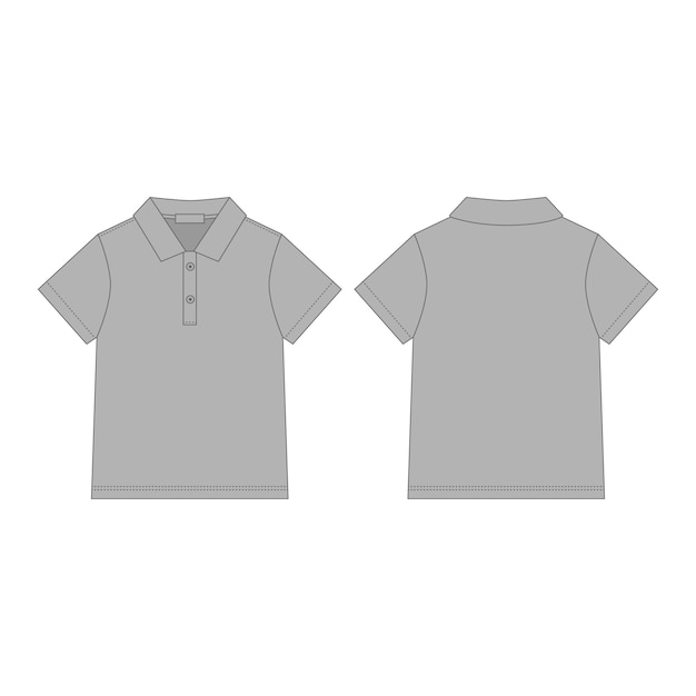 Vecteur t-shirt polo gris. vêtements enfant croquis technique avant et arrière.