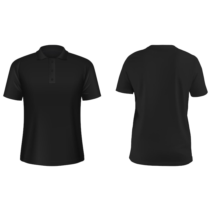Vecteur t-shirt polo noir vectoriel libre illustration réaliste d'un t-shirt de tennis avec col et manches courtes