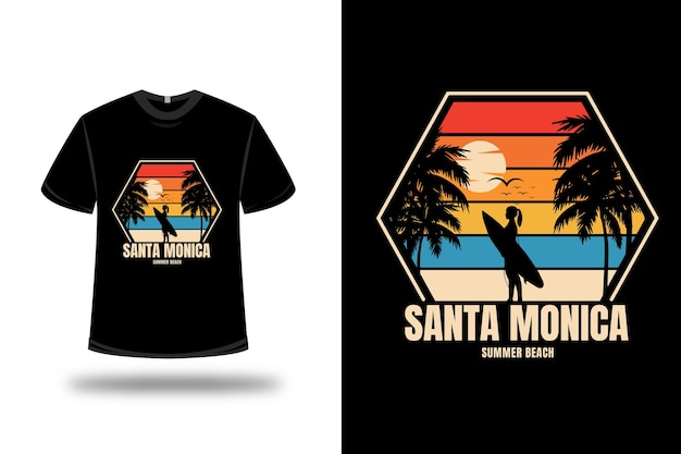 T-shirt Santa Monica Summer Beach Couleur Orange Et Vert