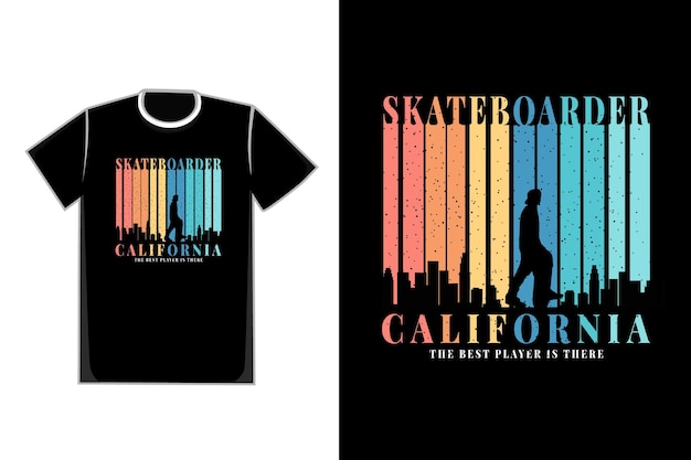T-shirt silhouette skateboarder californie ville vecteur rétro
