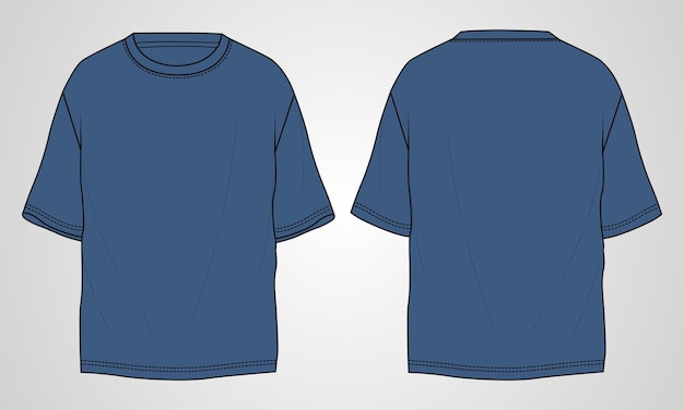 T-shirt Surdimensionné à Manches Courtes Mode Technique Croquis Plat Modèle De Couleur Bleu Marine Pour Hommes