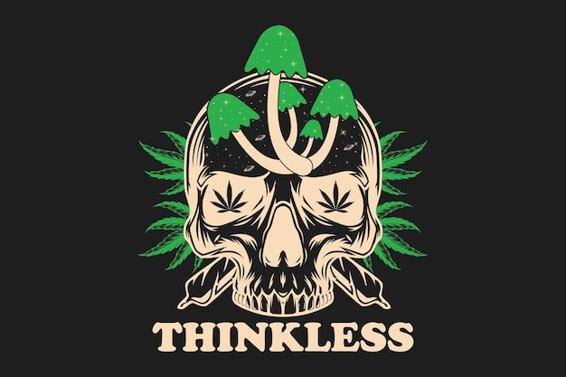 T-shirt vecteur vintage de champignon de cristal de crâne de cannabis