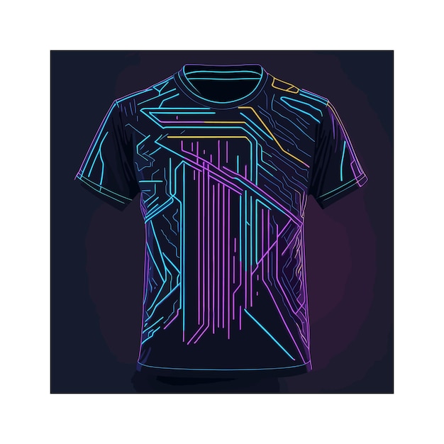 T-shirt Vectoriel Gratuit De Plusieurs Lignes De Néon Minces Dans Un Style Cyberpunk