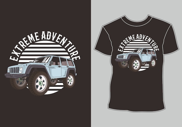 Vecteur t-shirt voiture d'aventure