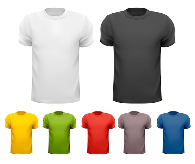 T-shirts homme noir et blanc et couleur. Modèle de conception.