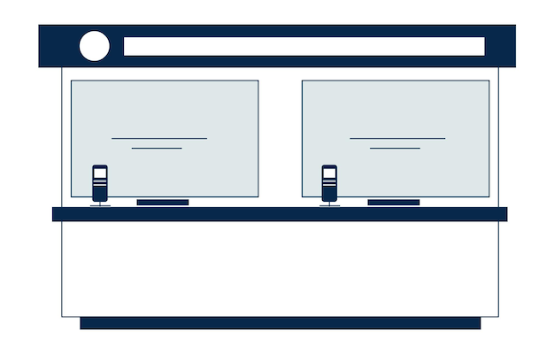 Table de banque Bureau vide avec support de service client en verre isolé sur fond blanc