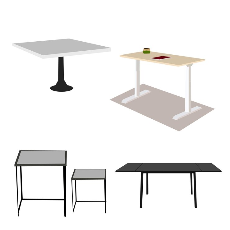 Vecteur une table blanche avec un dessus noir et une table blanche avec une table noire et une table blanc en dessous