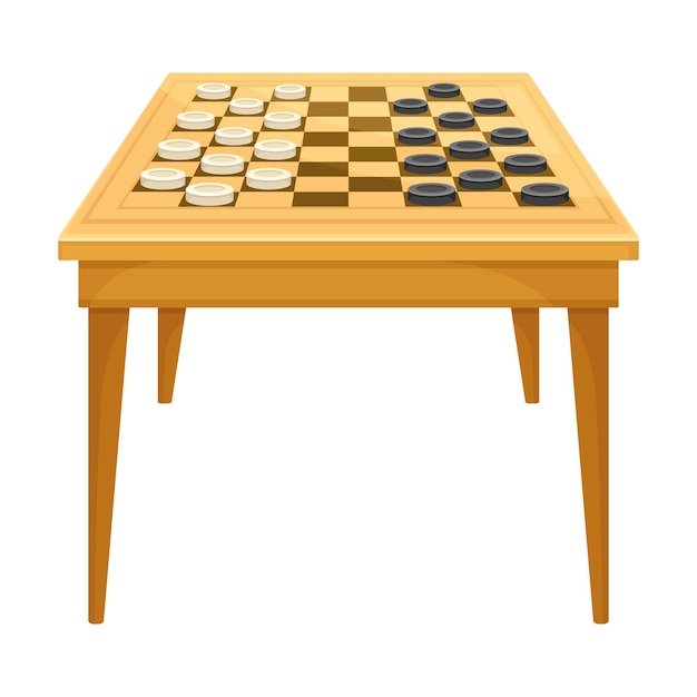 Vecteur table d'échecs en bois avec un échiquier gravé dessus en tant qu'illustration vectorielle de jeu de table