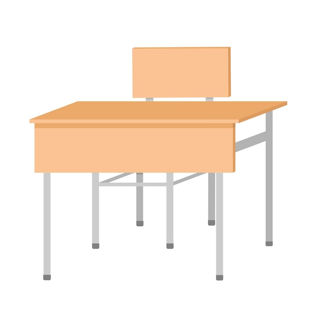 table d'école et chaise sur fond blanc.