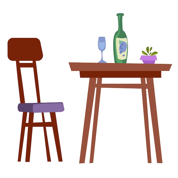 Vecteur la table est mise pour une personne. vin et verre illustration vectorielle en style cartoon