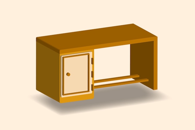 Vecteur table isométrique en bois avec armoire. conception de meubles en bois pour la décoration.