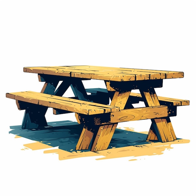 Vecteur table à manger rustique avec bancs