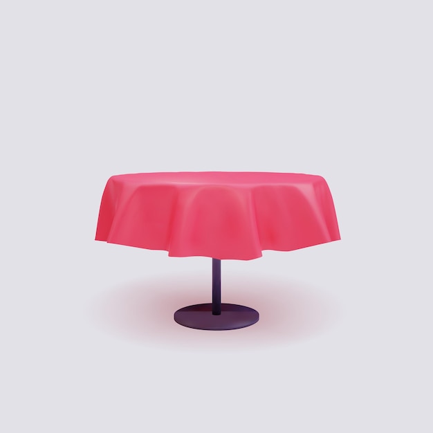 Vecteur table ronde 3d avec nappe rouge, illustration sur fond blanc.