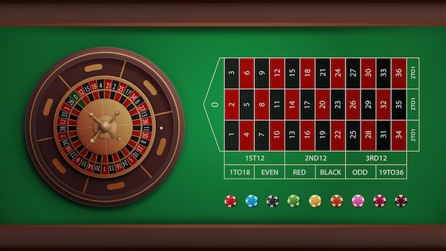 Vecteur table de roulette de casino avec vue de dessus de jetons de poker illustration vectorielle réaliste